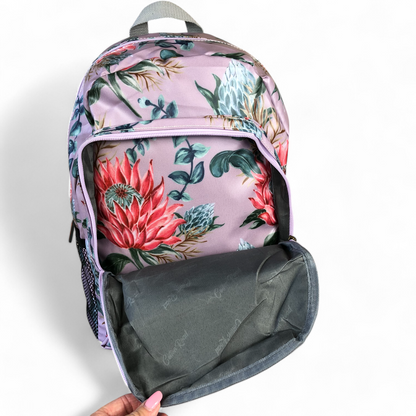 PURPLE PVC Cotton Road Backpack with PROTEAS