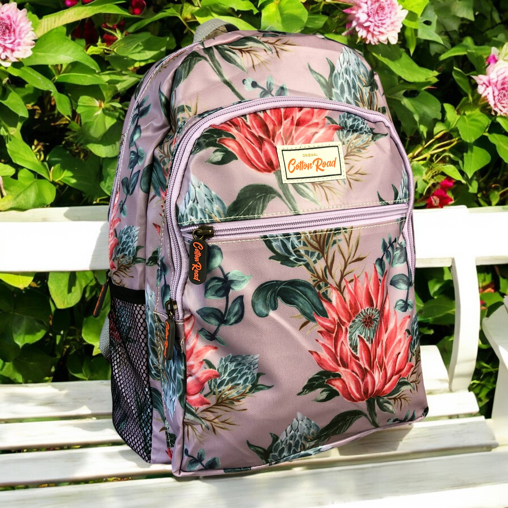 PURPLE PVC Cotton Road Backpack with PROTEAS