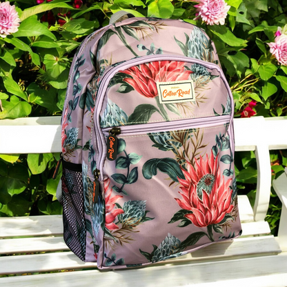 PURPLE PVC Cotton Road Backpack with PROTEAS
