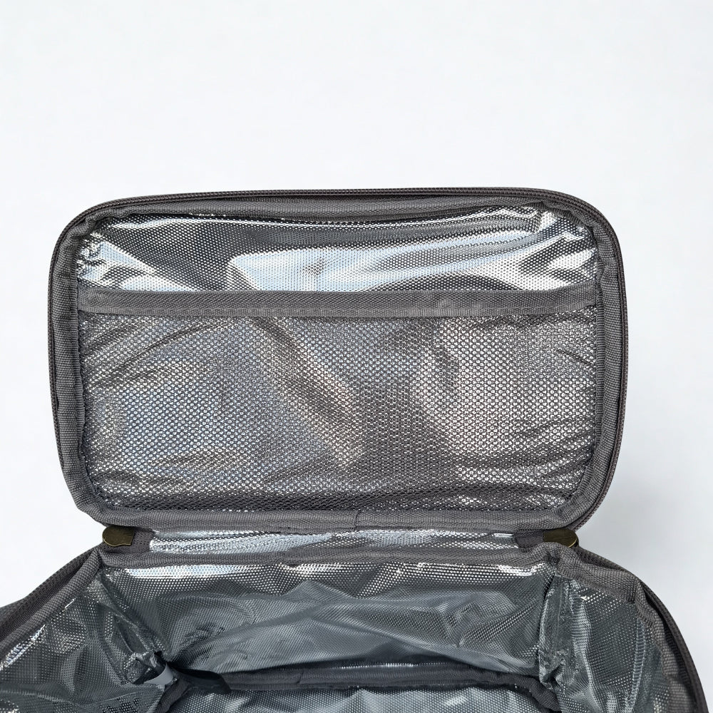 Cotton Road Cooler Bag: BROWN GREY PVC Insulated Lunch Box with FLOWERS