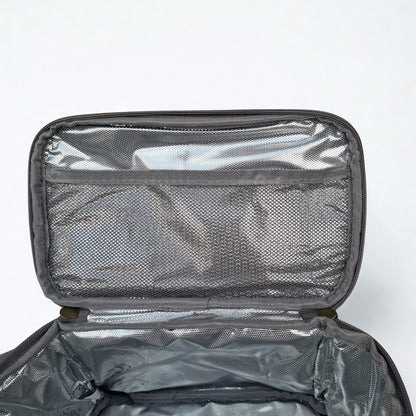 Cotton Road Cooler Bag: BROWN GREY PVC Insulated Lunch Box with FLOWERS
