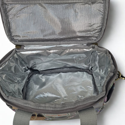 Cotton Road Cooler Bag: BROWN GREY PVC Insulated Lunch Box with FLOWERS