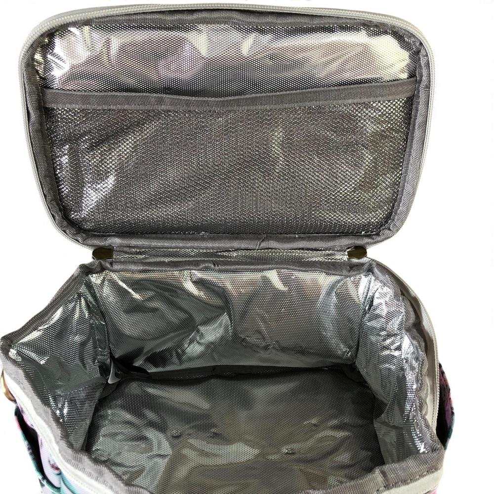 Grey PVC Cotton Road Cooler lunch bag with rose design and insulated compartments