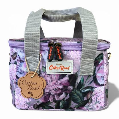 Cotton Road Cooler lilac floral insulated PVC lunch box cooler bag with ergonomic handles and removable shoulder strap