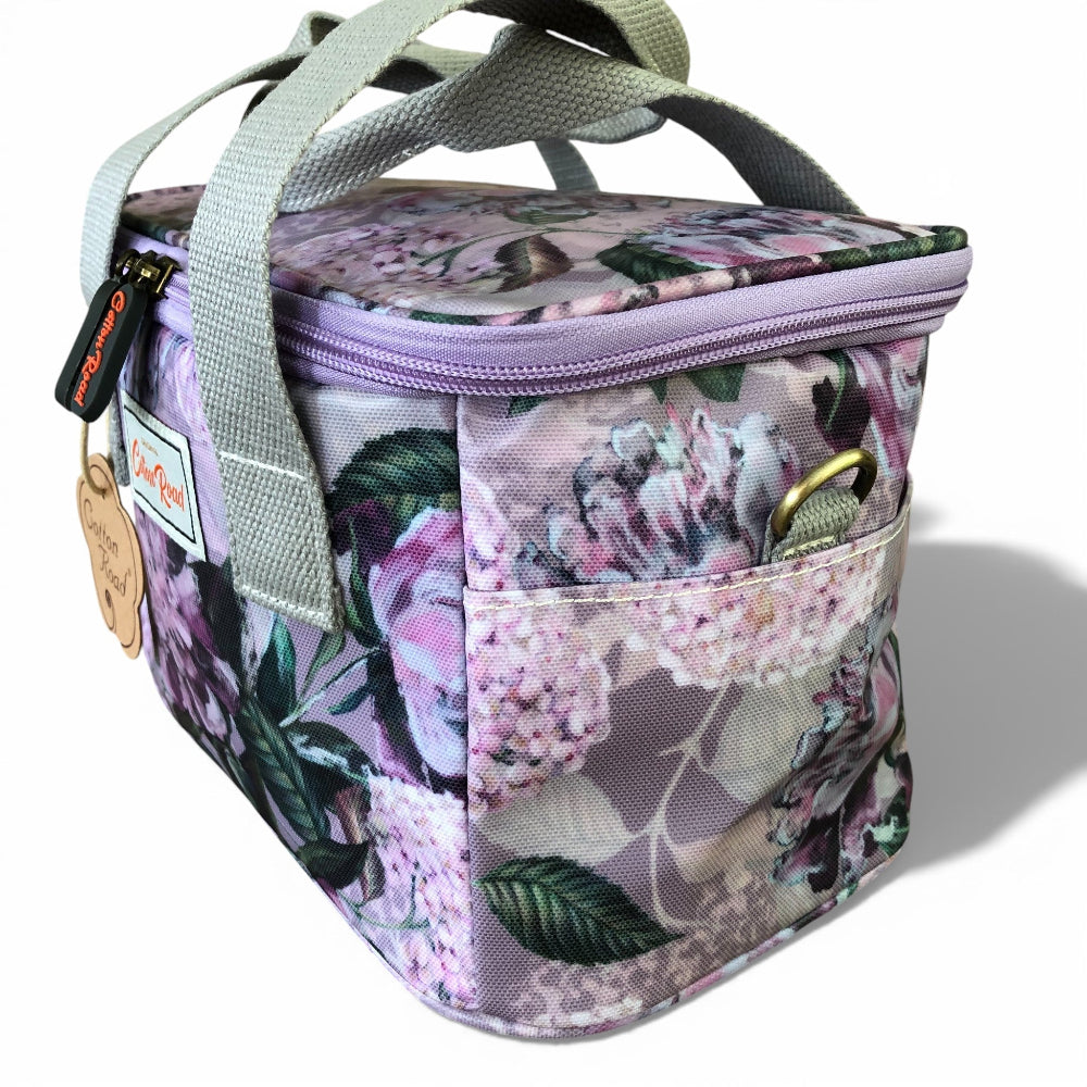 Cotton Road Cooler lilac floral insulated lunch box with PVC exterior and multiple compartments