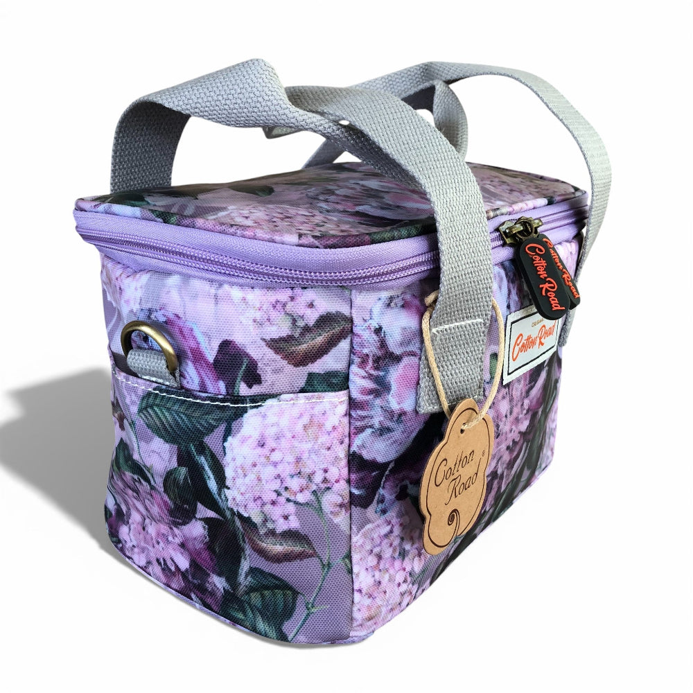 Cotton Road Cooler lilac floral insulated lunch box cooler bag with ergonomic handles and shoulder strap