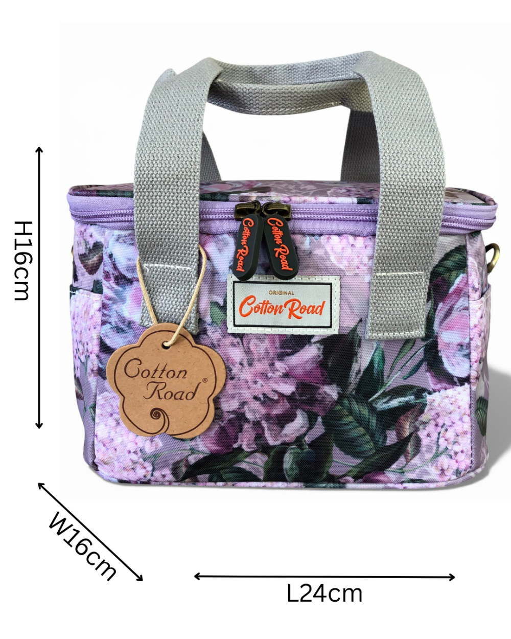 Cotton Road Cooler lilac floral insulated lunch box cooler bag with ergonomic handles and removable shoulder strap