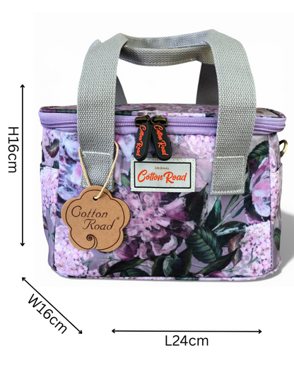 Cotton Road Cooler lilac floral insulated lunch box cooler bag with ergonomic handles and removable shoulder strap