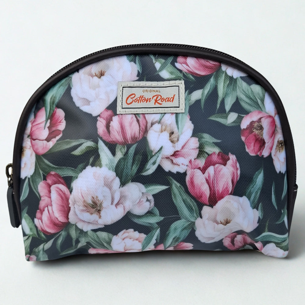 Cotton Road 4-Piece Vanity Set: GREEN PVC Cosmetic Bag Set with FLOWERS