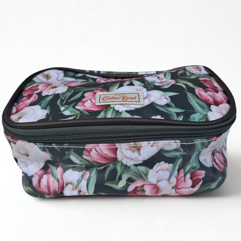 Cotton Road 4-Piece Vanity Set: GREEN PVC Cosmetic Bag Set with FLOWERS