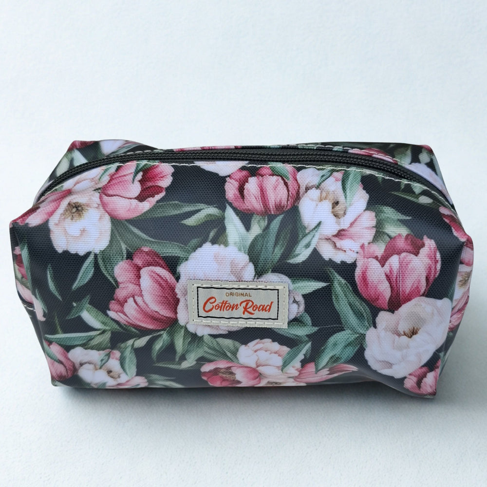 Cotton Road 4-Piece Vanity Set: GREEN PVC Cosmetic Bag Set with FLOWERS