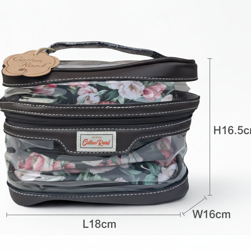 Cotton Road 4-Piece Vanity Set: GREEN PVC Cosmetic Bag Set with FLOWERS- SIZED