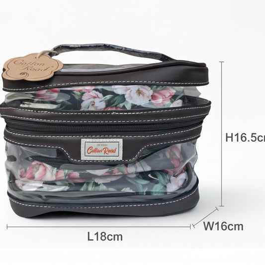 Cotton Road 4-Piece Vanity Set: GREEN PVC Cosmetic Bag Set with FLOWERS- SIZED