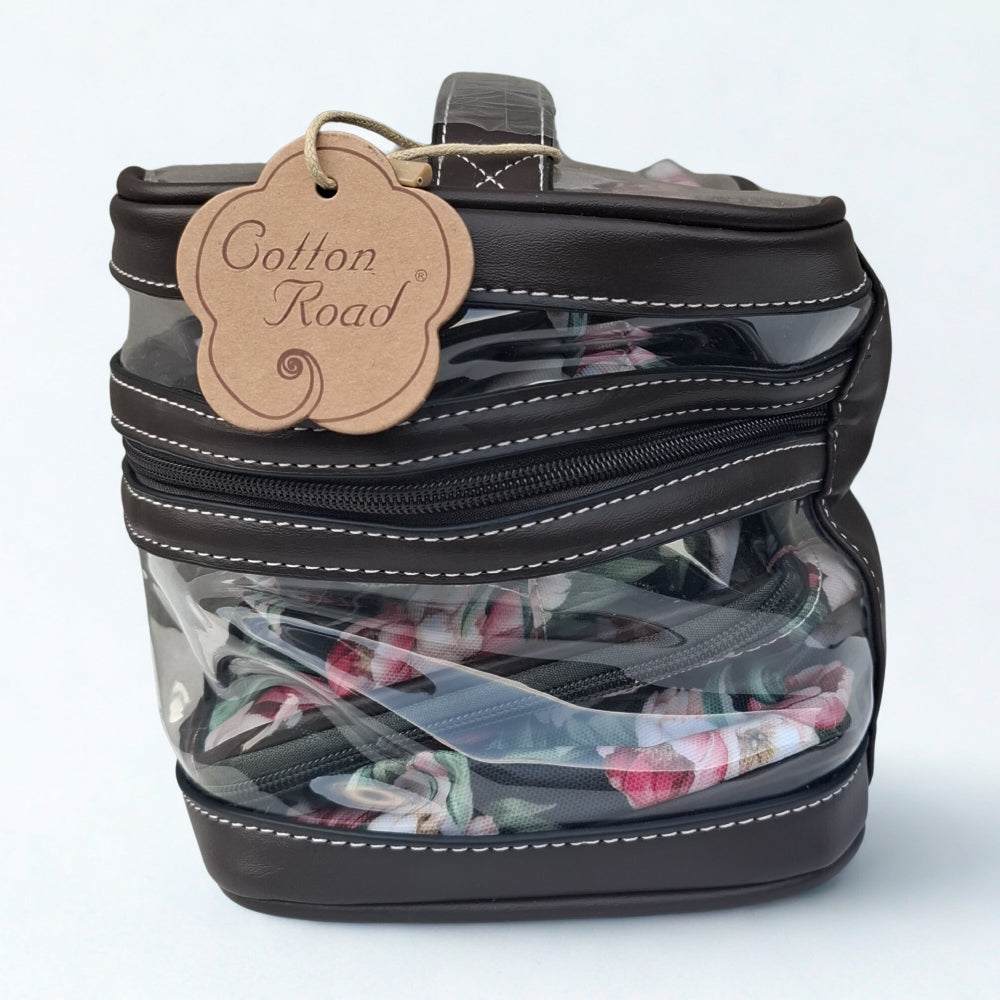 Cotton Road 4-Piece Vanity Set: GREEN PVC Cosmetic Bag Set with FLOWERS