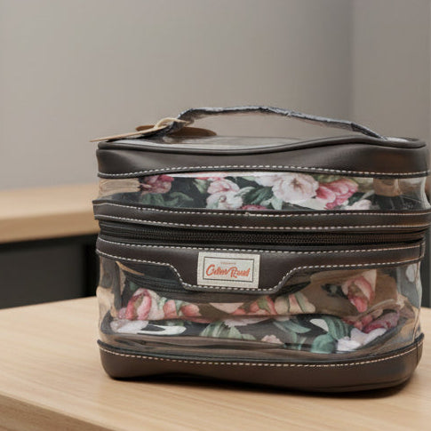 Cotton Road 4-Piece Vanity Set: GREEN PVC Cosmetic Bag Set with FLOWERS