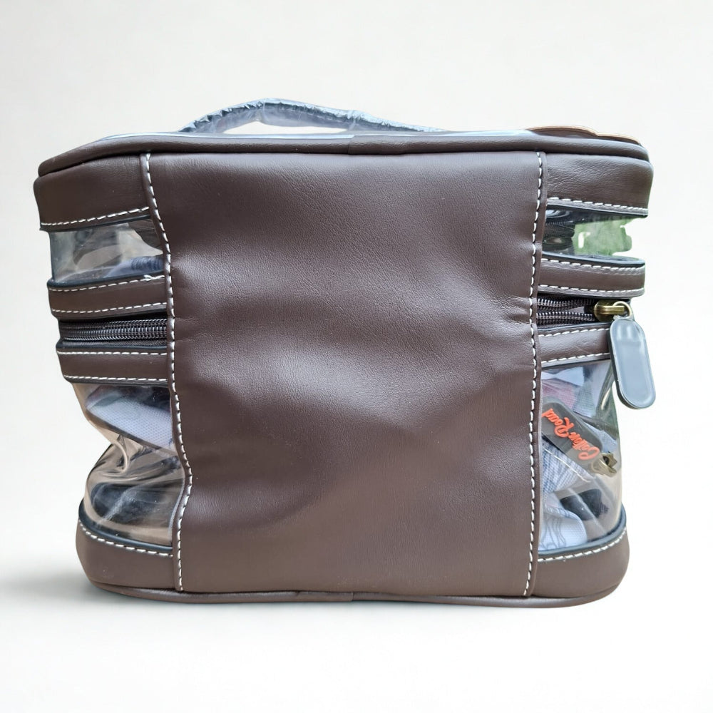 Cotton Road Cosmetic Bag: PVC Grey 4-Piece Vanity Set with clear outer case and Protea motif