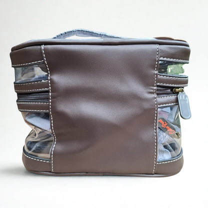 Cotton Road Cosmetic Bag: PVC Grey 4-Piece Vanity Set with clear outer case and Protea motif