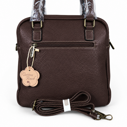 Cotton Road Handbag: COFFEE BROWN PU Leather with Leopard Print