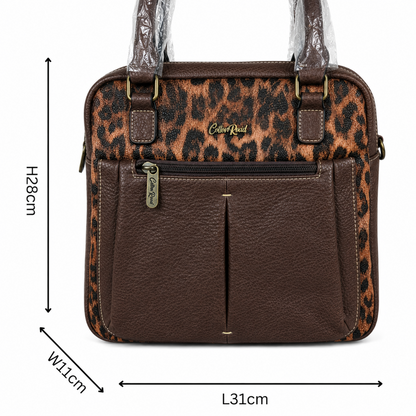 Cotton Road Handbag: COFFEE BROWN PU Leather with Leopard Print