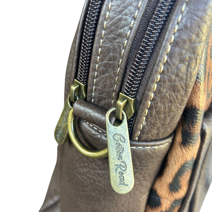Cotton Road Handbag: COFFEE BROWN PU Leather with Leopard Print