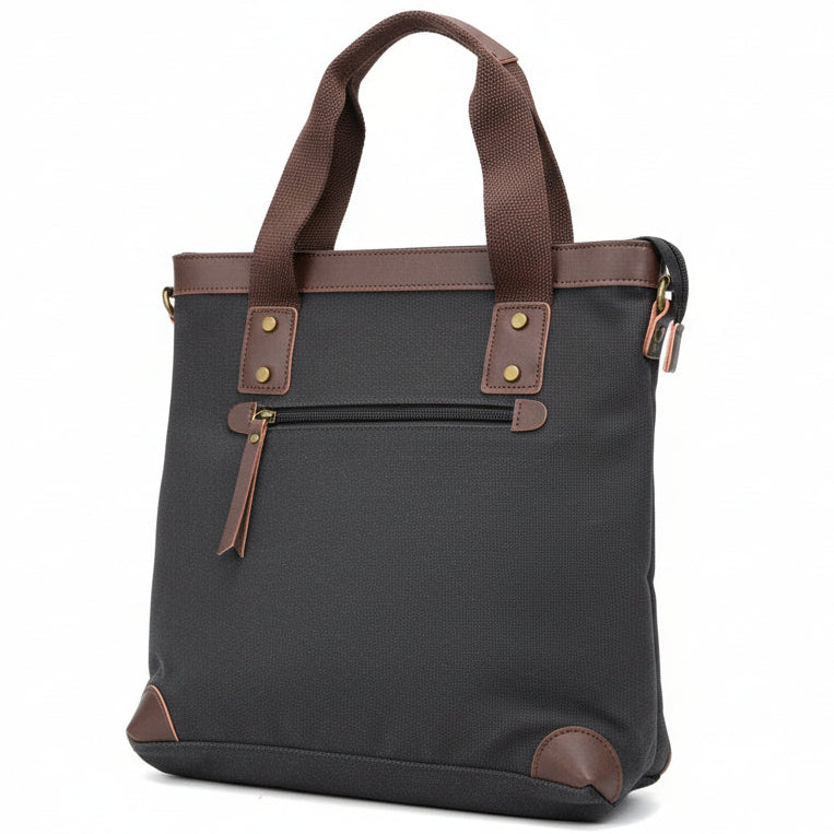 Cotton Road Handbag: BLACK CANVAS with Leather Trim Handbag and added Sling Strap BACK