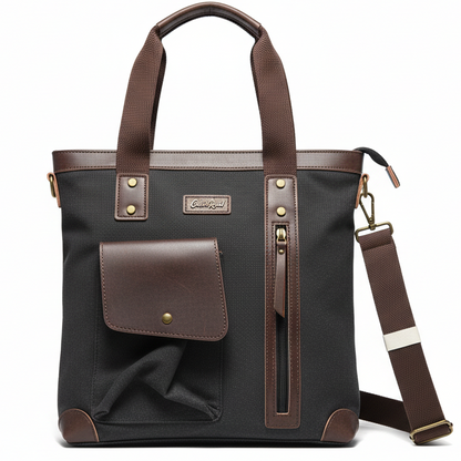 Cotton Road Handbag: BLACK CANVAS with Leather Trim Handbag and added Sling Strap