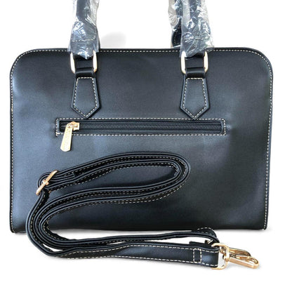 Cotton Road Handbag: BLACK PU Leather Handbag with FLORAL Panel
