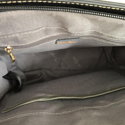 Cotton Road Handbag: BLACK PU Leather Handbag with FLORAL Panel