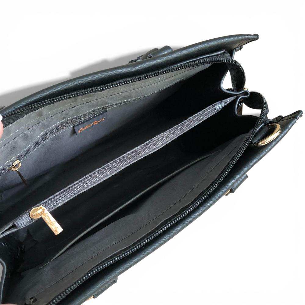 Cotton Road Handbag: BLACK PU Leather Bag with Divider