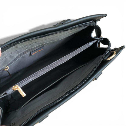 Cotton Road Handbag: BLACK PU Leather Bag with Divider