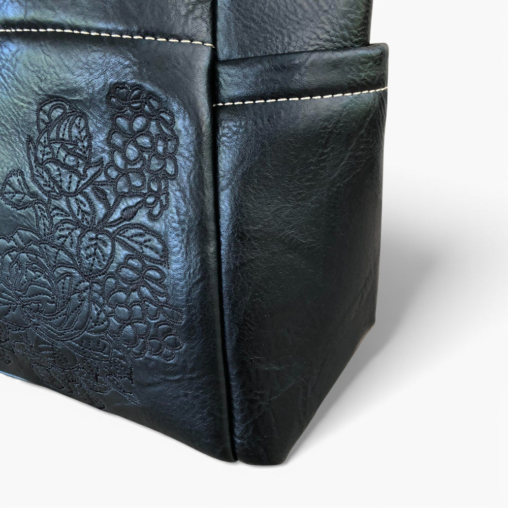 Cotton Road black PU leather handbag detailing view