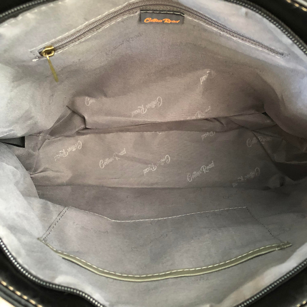 Cotton Road black PU leather handbag open view