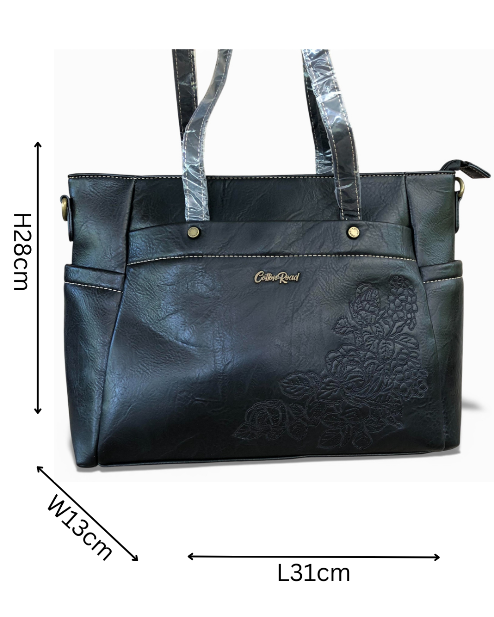 Cotton Road black PU leather handbag size view