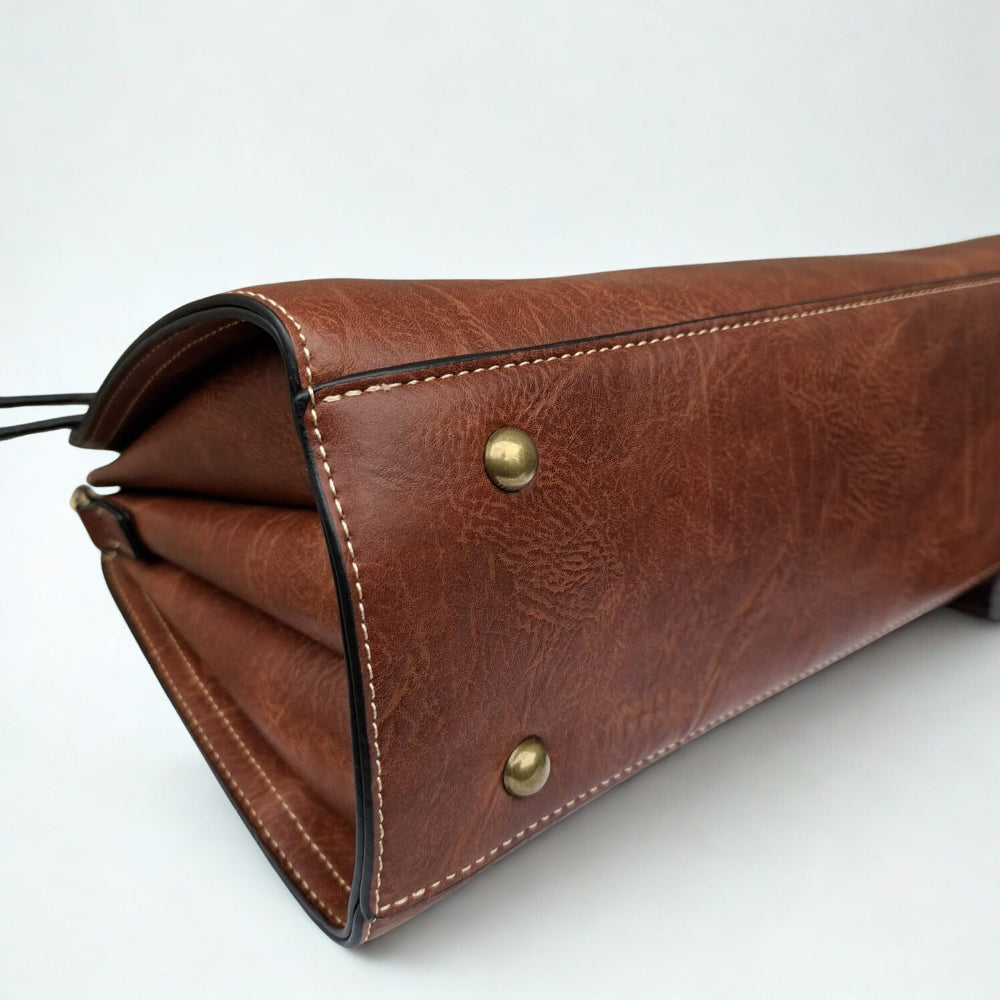 COTTON ROAD HANDBAG: BROWN MEDIUM PU LEATHER CLASSIC HANDBAG WITH SLING