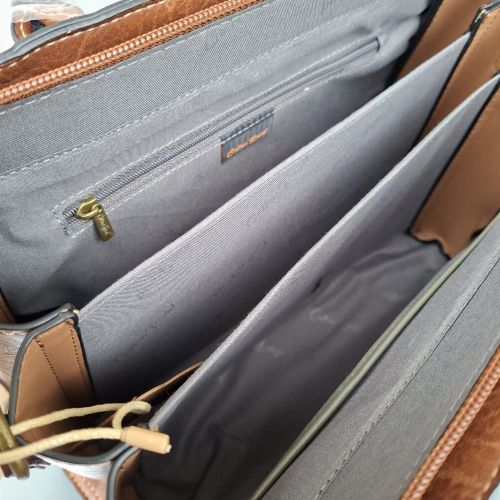 COTTON ROAD HANDBAG: BROWN MEDIUM PU LEATHER CLASSIC HANDBAG WITH SLING