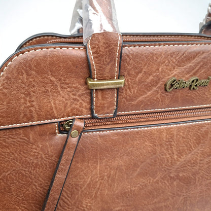 COTTON ROAD HANDBAG: BROWN MEDIUM PU LEATHER CLASSIC HANDBAG WITH SLING