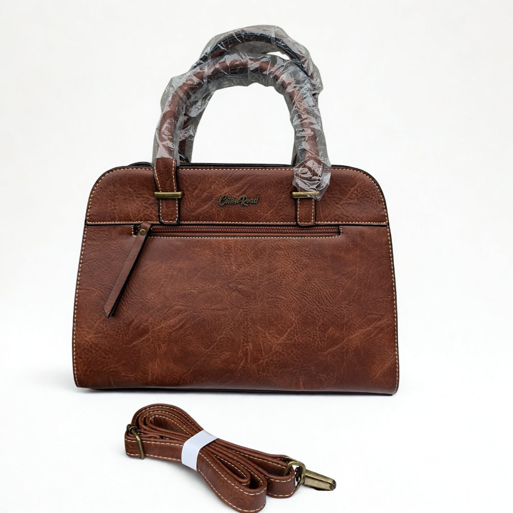 COTTON ROAD HANDBAG: BROWN MEDIUM PU LEATHER CLASSIC HANDBAG WITH SLING