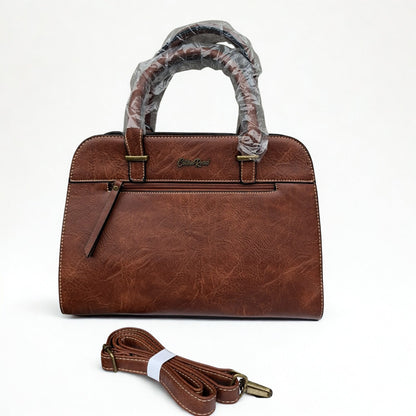 COTTON ROAD HANDBAG: BROWN MEDIUM PU LEATHER CLASSIC HANDBAG WITH SLING