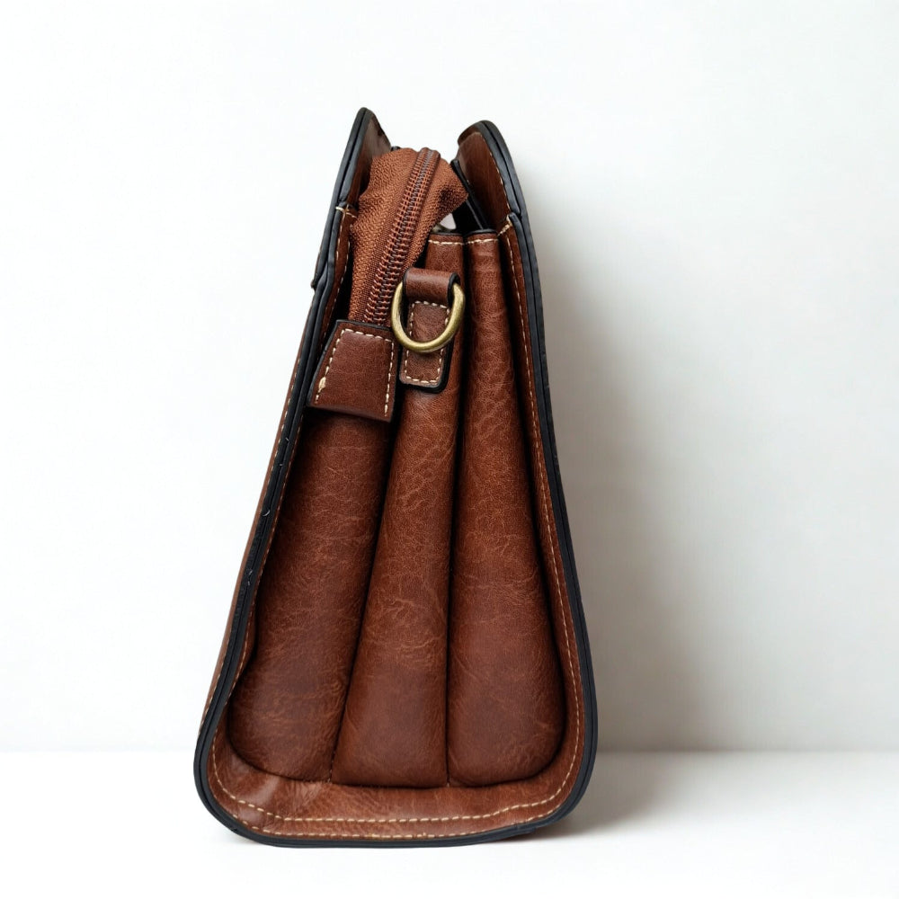 COTTON ROAD HANDBAG: BROWN MEDIUM PU LEATHER CLASSIC HANDBAG WITH SLING