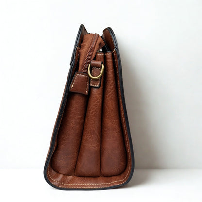 COTTON ROAD HANDBAG: BROWN MEDIUM PU LEATHER CLASSIC HANDBAG WITH SLING