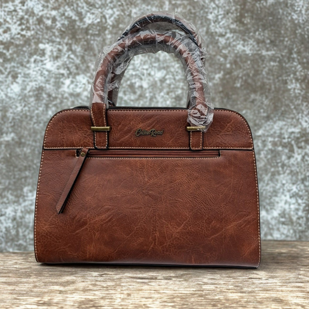 COTTON ROAD HANDBAG: BROWN MEDIUM PU LEATHER CLASSIC HANDBAG WITH SLING