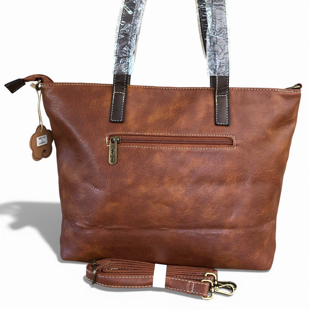 Cotton Road brown handbag rear zip pocket detail