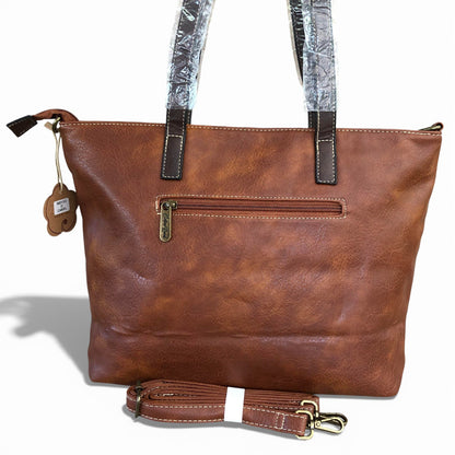 Cotton Road brown handbag rear zip pocket detail