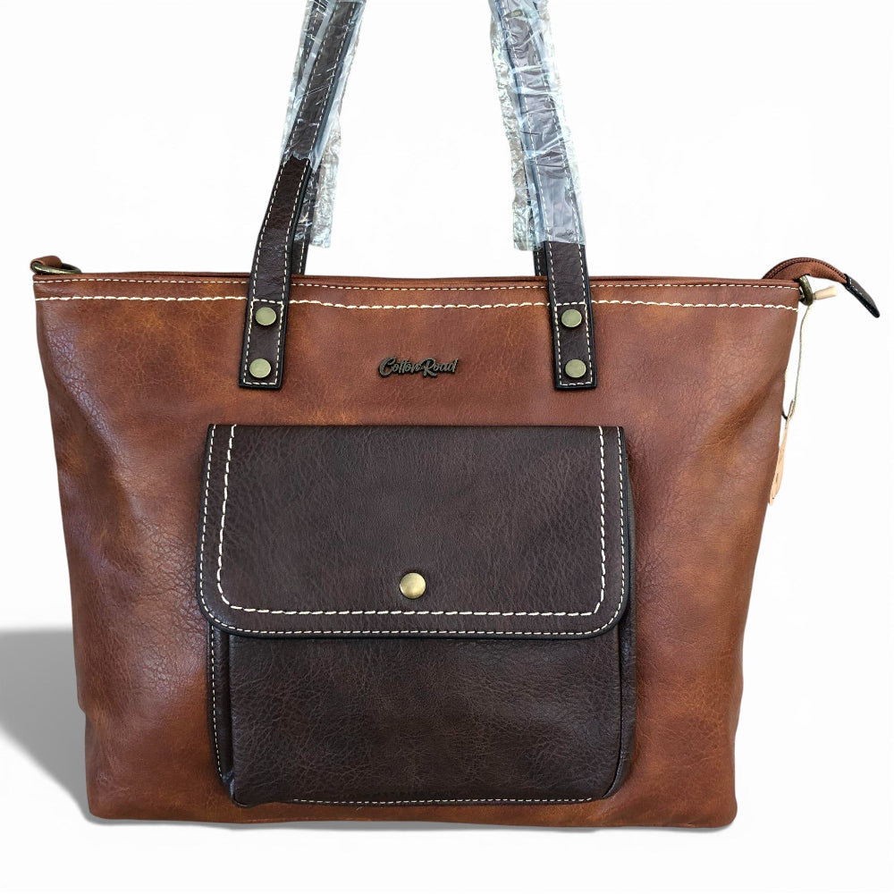 Cotton Road brown PU leather handbag front view comlete