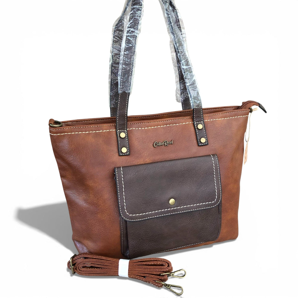 Cotton Road brown PU leather handbag front view