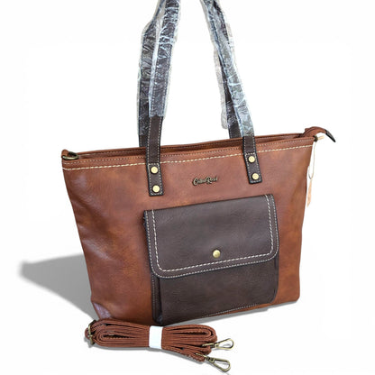 Cotton Road brown PU leather handbag front view