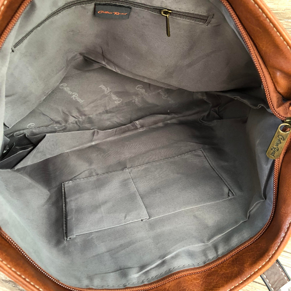 Cotton Road brown PU leather handbag open view