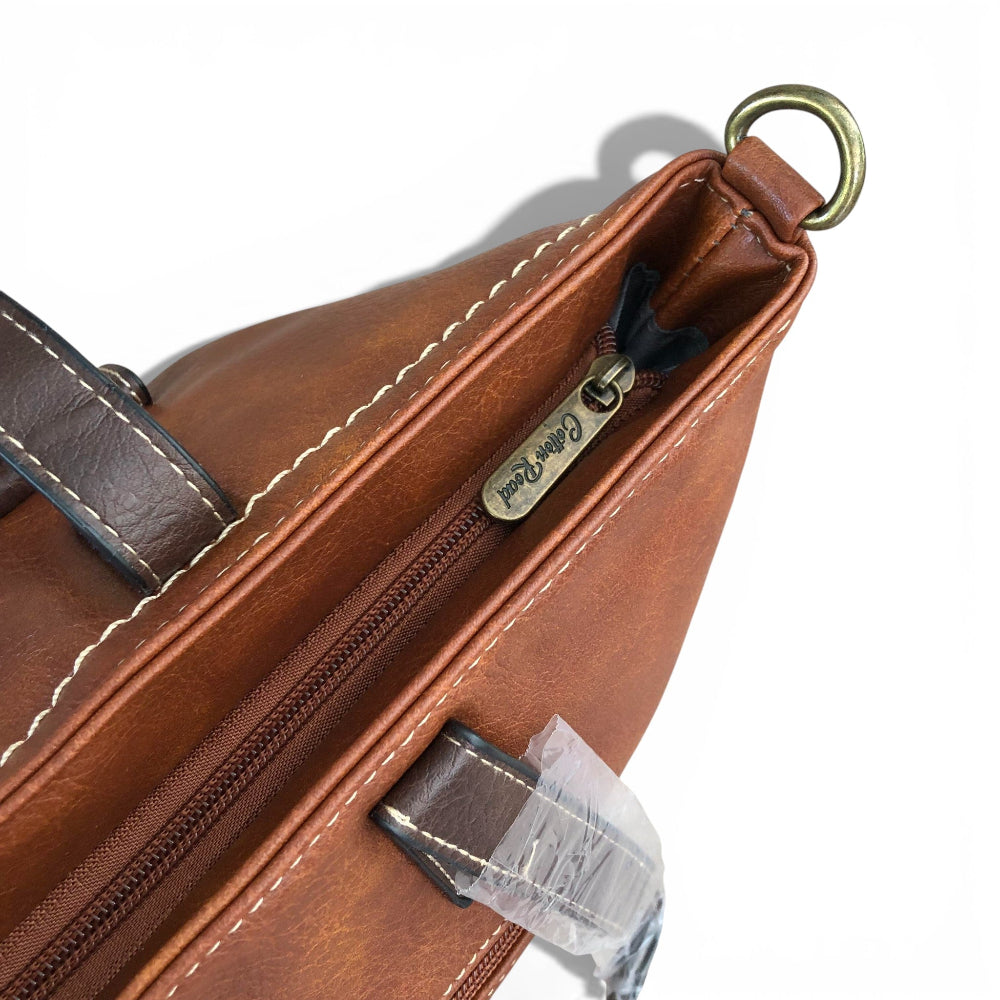 Cotton Road brown PU leather handbag zipped view