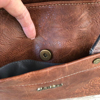 Cotton Road brown PU leather handbag front view clasp