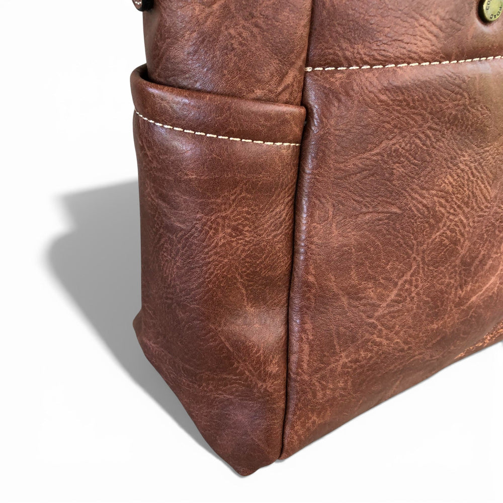 Cotton Road brown PU leather handbag close view